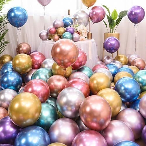 KOBOKO Luftballons Bunt Metallic, 50 Stück Metallic Party Ballons Geburtstag Deko, Bunte Helium Ballon Geburtstagdeko, Luftballon Metallic für Geburtstag, Hochzeit, Babyparty, Feiertagsparty Deko von Koboko