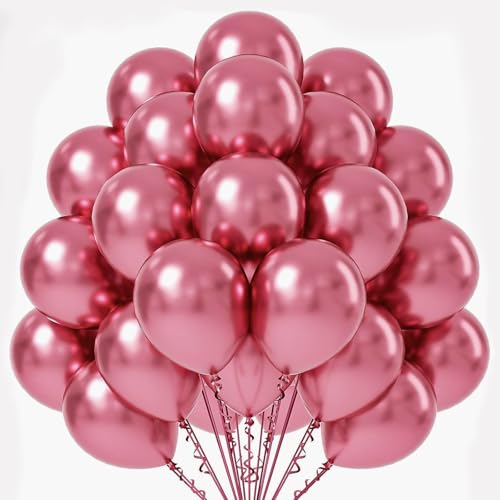 KOBOKO Luftballons Rosa Metallic, 50 Stück Rosa Ballons Geburtstagsdeko Mädchen, Pinke Luftballons Geburtstag Mädchen, Metallic Rosa Helium Ballons Rot, Pink Balloons für Hochzeit Babyparty Party Deko von Koboko