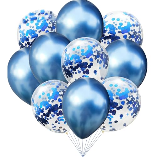 KOBOKO Luftballons Blau Set, 10 Stücke Metallic Blau Luftballons Geburtstag Konfetti Blau Helium Ballons, Luftballons Geburtstag Junge Deko Blau, Luftballons Kindergeburtstag Taufe Deko Ballons Blau von Koboko