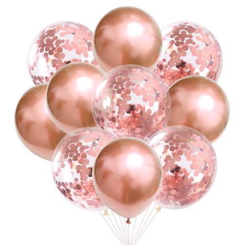 KOBOKO Luftballons Rosegold Set, 10 Stücke Rosegold Luftballons Konfetti Luftballons Geburtstag Deko, Partydeko Luftballons Rosa Geburtstag Mädchen, Rosegold Metallic Helium für Luftballons Hochzeit von Koboko