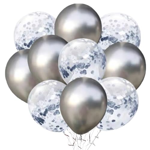 KOBOKO 10 Stücke Luftballons Silber Set, Silberne Luftballons Hochzeit 30cm, Konfetti Silber Helium Ballons Hochzeit, Silberhochzeit Deko Luftballons Metallic, Silber Ballons Deko Geburtstag von Koboko