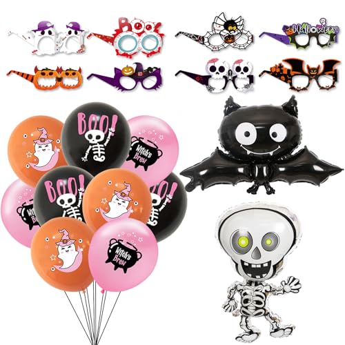 KOBOKO Rosa Halloween Deko Luftballons, Fledermaus Deko Halloween Ballon Rosa Skelett Deko Gläser Set, Horror Deko Halloween Deko Innen Folienballons, Vampir Deko Folienballon für Halloween Party Deko von Koboko