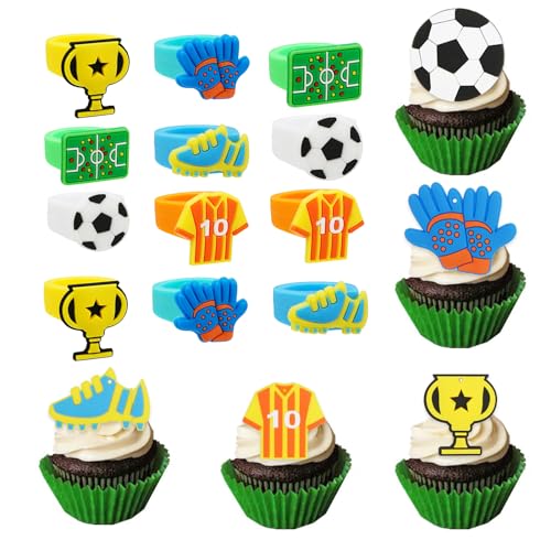 KOBOKO Tortendeko Fussball, Rings Cupcake Decorations, Cup Cake Rings Toppers, Fussball Tortendeko, Sport-Party-Dekorationen, Fußball Brille Foto Requisiten, für Geburtstagsfeier, Babyparty - 12 Stück von Koboko