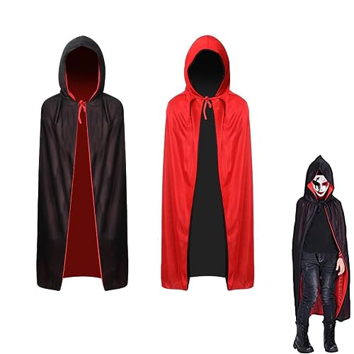 KOBOKO Vampirumhang Kinder Unisex Umhang,Halloween Kostüm,Halloween Deko,Reversibler Rot-Schwarzer Kapuzenumhang mit Kapuze, Piratenumhang für Halloween, Party – Damen und Herren（90cm） von Koboko