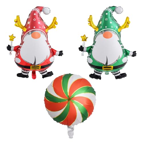 KOBOKO Weihnachten Deko Rudolf-ballon, 3 Stück Weihnachten Ballon, Weihnachtsdeko Kinder Rund Folienballon, Weihnachtshirsch Deko Ballon Rudolph Luftballon, Helium Ballon Weihnachten Party Deko von Koboko