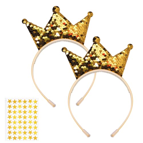 Koboko 2 Stück Pailletten Krone Stirnband, Geburtstagskrone, Glitzer Kronen Haarband Gold Haar Hoop Haarschmuck für Mädchen Frauen Geburtstag Weihnachten Party von Koboko