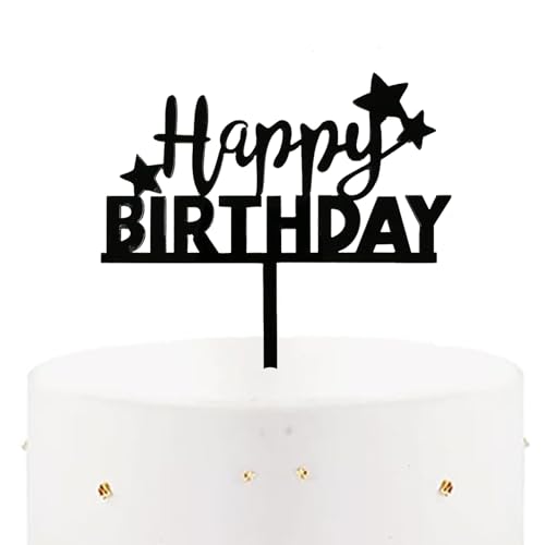KOBOKO Schwarz Happy Birthday Tortendeko, Acryl Kuchen Deko Geburtstag, Klein Cake Topper Geburtstag, Happy Birthday Kuchendeko 10,5x12,2cm, Stern Geburtstagstorte Deko Mann Frau Mädchen Jungen KOBOKO Schwarz Happy Birthday Tortendeko, Acryl Kuchen Deko Geburtstag, Klein Cake Topper Geburtstag, Happy Birthday Kuchendeko 10,5x12,2cm, Stern Geburtstagstorte Deko Mann Frau Mädchen Jungen von Koboko