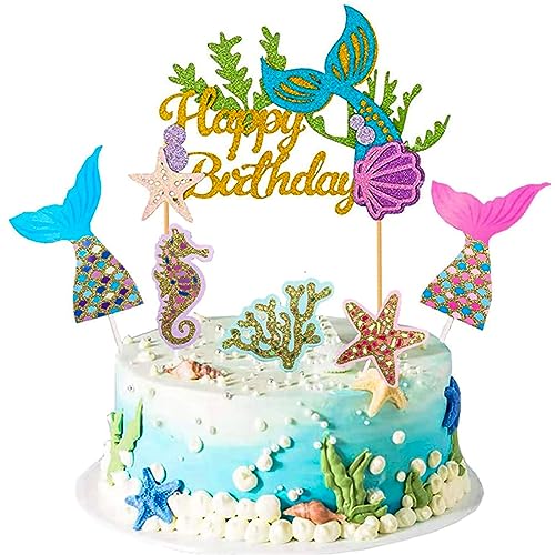 Koboko Tortendeko Meerjungfrau,Meerjungfrau Tortendeko Geburtstag Mädchen,Mermaid Glitzer Cake Toppers Kuchen für Ozean-Mermaid Themenparty für Mädchen Party Geburtstag Party Kuchen Dekoration von Koboko