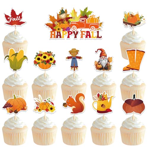 KOBOKO 13 Stk Tortendeko Herbst,Ahornblätter Cake Topper,Herbst Deko Torte,Herbstblätter Cupcake Toppers,Herbstdeko Kürbis Kuchendeko,Kuchen Topper Erntedankfest Deko,Herbst Dekoration,Autumn Decor von Koboko