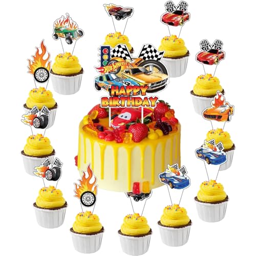 KOBOKO 29 Stück Geburtstag Cupcake Toppers, Cars Tortendeko, Kinder Geburtstag Kuchen Deko, Auto Tortendeko Geburtstag für Jungen Geburtstag von Koboko