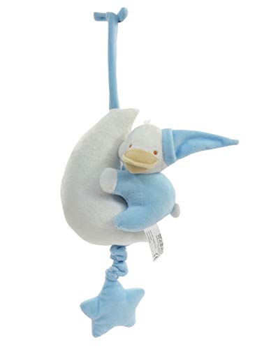 Kögler 20321 - Plüschtier Spieluhr, Ente mit Mond in blau, ca. 46 x 17 cm groß, kuschelig weiche Einschlafhilfe für Babys, spielt eine beruhigende Melodie, ideal für Bett und Kinderwagen von Kögler