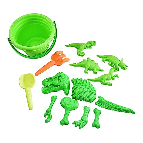 Kögler 90535 - Dinosaurier Sandformen Set, Hergestellt aus Bio Kunststoff, verschiedene Dinosaurier Sandformen, sowie eine Schaufel, eine Harke und ein Eimer, grün von Kögler