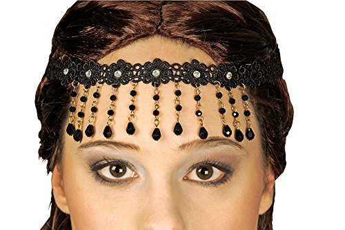 Stirnschmuck mit Spitze und Kette Schwarz - Schönes Stirnband für orientalische Kostüme oder Prinzessin zu Karneval oder Mottoparty von Körner Festartikel