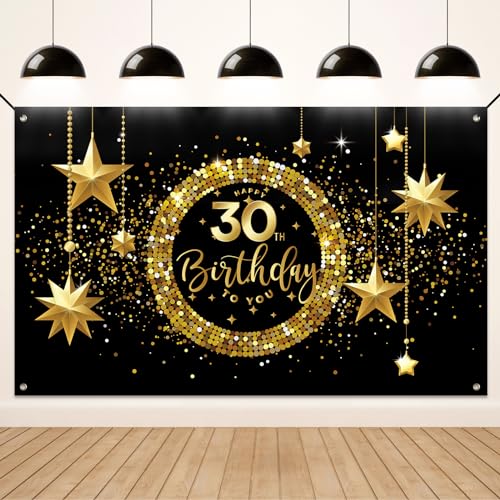 Koliphy 30. Geburtstagsbanner, 30. Happy Birthday Banner für Mann Frau, Schwarz Gold Stoff 30 Geburtstag Deko Hintergrund Party Dekoration Drinnen und Draußen Koliphy 30. Geburtstagsbanner, 30. Happy Birthday Banner für Mann Frau, Schwarz Gold Stoff 30 Geburtstag Deko Hintergrund Party Dekoration Drinnen und Draußen von Koliphy