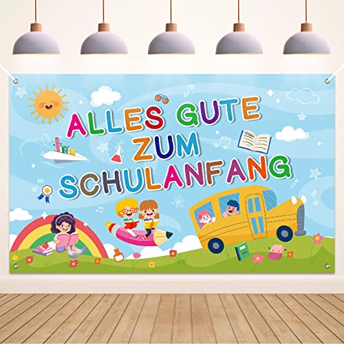 Koliphy Einschulung Banner Deko, Blau Schulanfang Banner Alles Gute Zum Schuleinführung Hintergrund Banner Einschulung Dekoration für Mädchen und Jungen, 185x110cm von Koliphy