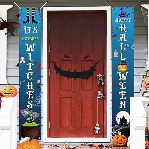 Koliphy Halloween Deko, Blau Halloween Tür Banner Dekoration, Halloween Banner für Halloween Party, Ideal für Zuhause, Garten, Drinnen und Draußen von Koliphy