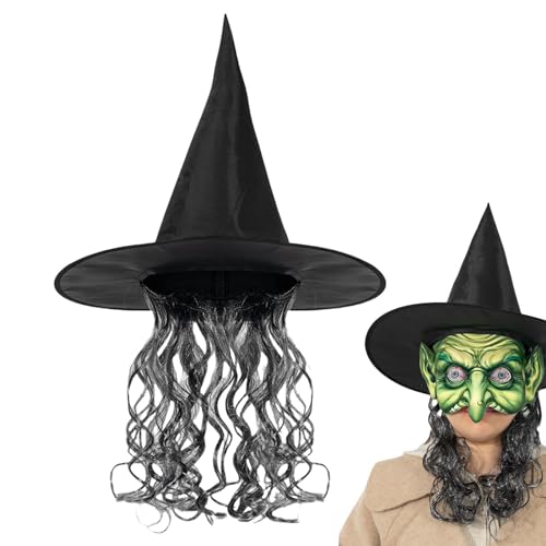 Koljkmh Hexenhut-Kostüm für Damen, schwarzer Hexen-Perückenhut - Hexe Cosplay Gesichtsmaskerade | Karneval Par Cosplay Gesicht Maskerade Hexe Perücke Hut Erhöhen Sie die Halloween-Atmosphäre von Koljkmh