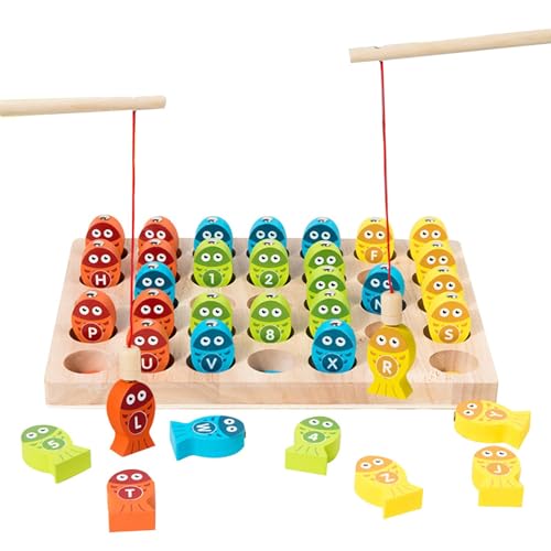 Koljkmh Holz-Angel-Lernspielzeug, Buchstaben-Angel-Brettspiel, Buchstaben-Angelbrett, Mathe-Lernspielzeug, Leichtes Zahlen-Brettspiel für kleine Kinder, Mädchen und Jungen von Koljkmh