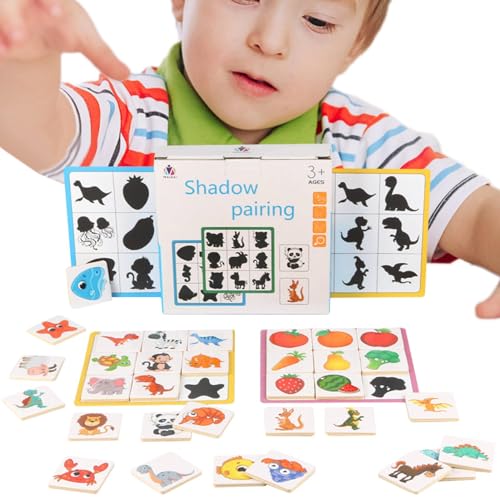 Koljkmh Memory-Match-Spiel, Kleinkind-Matching-Spiel | Schatten-passendes Lernspielzeug | Kinder-Memory-Spiel mit Obst-Tier-Bildpaarung, Lern-Tiere-Früchte-Blöcke zur Fähigkeitsentwicklung von Koljkmh