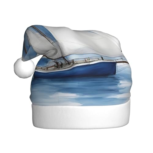 KoloQren Blaue Weihnachtsmütze mit Segelboot-Motiv, geeignet für Weihnachten und verschiedene Urlaubsaktivitäten von KoloQren