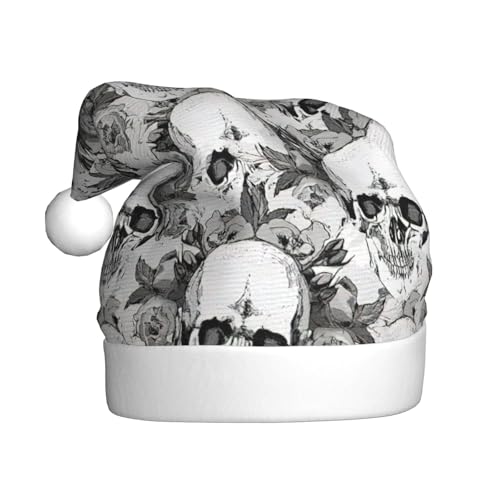 KoloQren Weihnachtsmütze mit Totenkopf-Skelett-Druck, Schwarz, Unisex, Medium (53-60 cm), für Erwachsene, Feierlichkeiten, Kostümträger von KoloQren