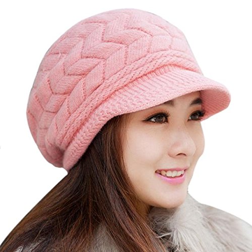 Damen Schirmmützen Kolylong® Frauen Strickmützen Ballonmütze Baumwollcap Herbst Winter Mütze Baskenmützen Barette Einfarbig Cap Mütze Mit Schirm Beanie Wintermütze von Koly-clothes