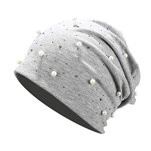 Kolylong® Damen Beanie Mütze mit Perlen und Strass Nieten, Slouch Longbeanie Atmungsaktivem, Feinem und Leichten Jersey Mütze Haube Mädchen Einheitsgröße 56 * 58cm von Koly-clothes