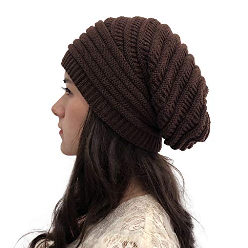 Kolylong® Damen Warme Beanie Strickmütze Grobstrick Mütze Winter Einfarbig Beanie Slouch Dicke Weiche Stretch Wintermütze Long Beanie für Mädchen One Size von Koly-clothes