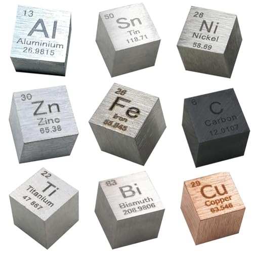 Komdndht 9PCS Metall-Element-Würfel-Sets - Dichtewürfel-Set für eine Periodensystem-Sammlung - 0,39 von Komdndht