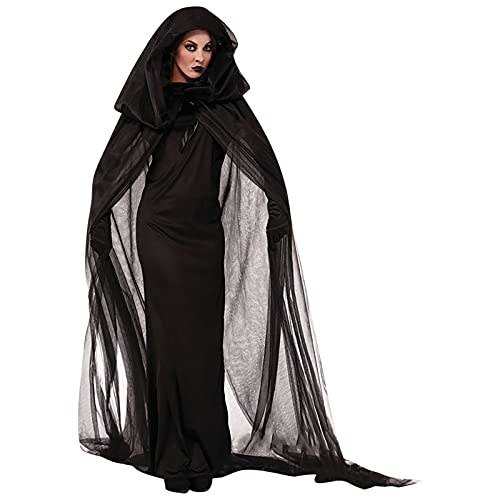 Komiseup Gothic Kleidung Set Damen, Mittelalter Kleid Damen Gothic Zauberer Umhang Halloween Karneval Kostüm Prinzessin Kleid Vampir Brautkleid Hexenkleid Gothic Cosplay Set Maskerade Kostüm Set 04 von Komiseup