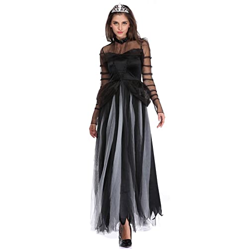 Komiseup Gothic Kleidung Set Damen, Mittelalter Kleid Damen Gothic Zauberer Umhang Halloween Karneval Kostüm Prinzessin Kleid Vampir Brautkleid Hexenkleid Gothic Cosplay Set Maskerade Kostüm Set 10 von Komiseup