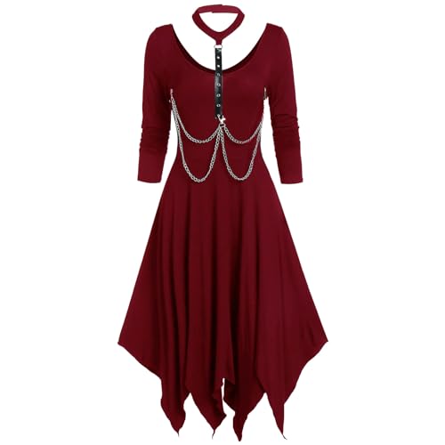 Komiseup Halloween Gothic Kostüme Damen, Oktoberfest Kostüme Damen, Karneval Halloween Cosplay Kostüme Damen Maskerade Kostüm Set Hexen Umhang Vampir Braut Hexe Nonne Anziehsets Lolita Kleid 22 von Komiseup