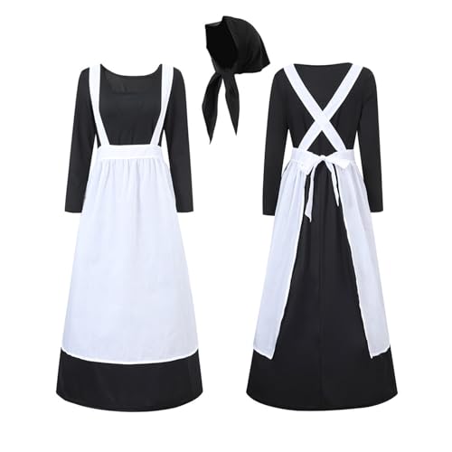 Komiseup Halloween Gothic Kostüme Damen, Oktoberfest Kostüme Damen, Karneval Halloween Cosplay Kostüme Damen Maskerade Kostüm Set Hexen Umhang Vampir Braut Hexe Nonne Anziehsets Lolita Kleid 33 von Komiseup