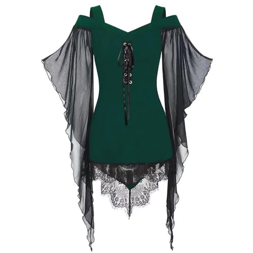 Komiseup Halloween Gothic Kostüme Damen, Oktoberfest Kostüme Damen, Karneval Halloween Cosplay Kostüme Damen Maskerade Kostüm Set Hexen Umhang Vampir Braut Hexe Nonne Anziehsets Lolita Kleid 35 von Komiseup