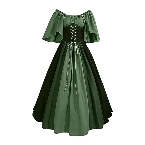 Komiseup Mittelalter Kleid Retro Viktorianische Renaissance Partykleid Mittelalter Kostüme Damen Cosplay Dress Gothic Hexenkleid Halloween Karneval Kostüm Vintage Fasching Kleid Set Große Größen 28 von Komiseup