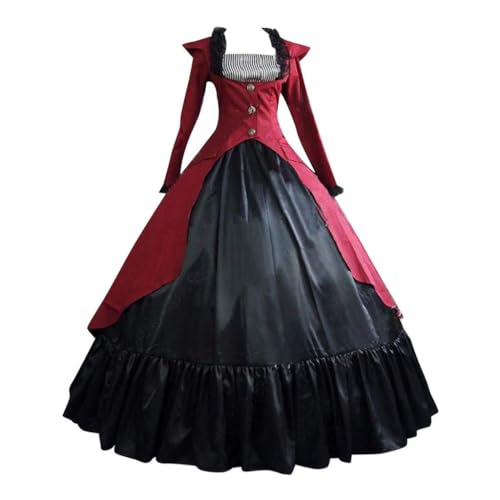 Komiseup Mittelalter Kleid Retro Viktorianische Renaissance Partykleid Mittelalter Kostüme Damen Cosplay Dress Gothic Hexenkleid Halloween Karneval Kostüm Vintage Fasching Kleid Set Große Größen 62 von Komiseup