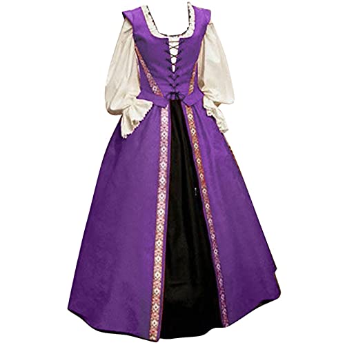 Komiseup Mittelalter Kleid Retro Viktorianische Renaissance Partykleid Mittelalter Kostüme Damen Cosplay Dress Gothic Hexenkleid Halloween Karneval Kostüm Vintage Fasching Kleid Set Große Größen 36 von Komiseup