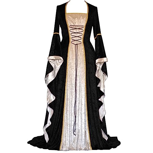 Komiseup Mittelalter Kleid Retro Viktorianische Renaissance Partykleid Mittelalter Kostüme Damen Cosplay Dress Gothic Hexenkleid Halloween Karneval Kostüm Vintage Fasching Kleid Set Große Größen 67 von Komiseup