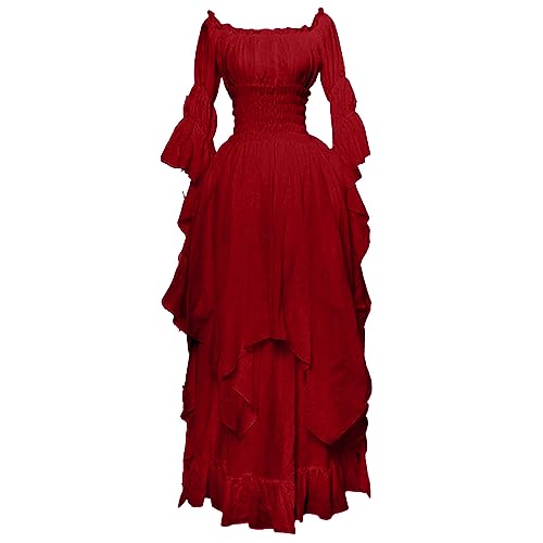 Komiseup Mittelalter Kleid Retro Viktorianische Renaissance Partykleid Mittelalter Kostüme Damen Cosplay Dress Gothic Hexenkleid Halloween Karneval Kostüm Vintage Fasching Kleid Set Große Größen 03 von Komiseup