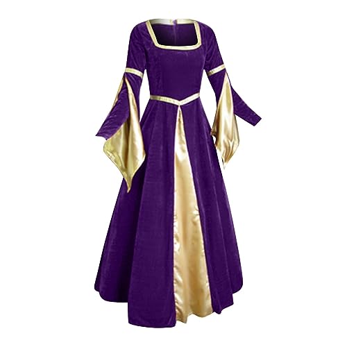 Komiseup Mittelalter Kleid Retro Viktorianische Renaissance Partykleid Mittelalter Kostüme Damen Cosplay Dress Gothic Hexenkleid Halloween Karneval Kostüm Vintage Fasching Kleid Set Große Größen 54 von Komiseup