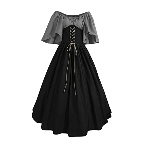 Komiseup Mittelalter Kleid Retro Viktorianische Renaissance Partykleid Mittelalter Kostüme Damen Cosplay Dress Gothic Hexenkleid Halloween Karneval Kostüm Vintage Fasching Kleid Set Große Größen 42 von Komiseup