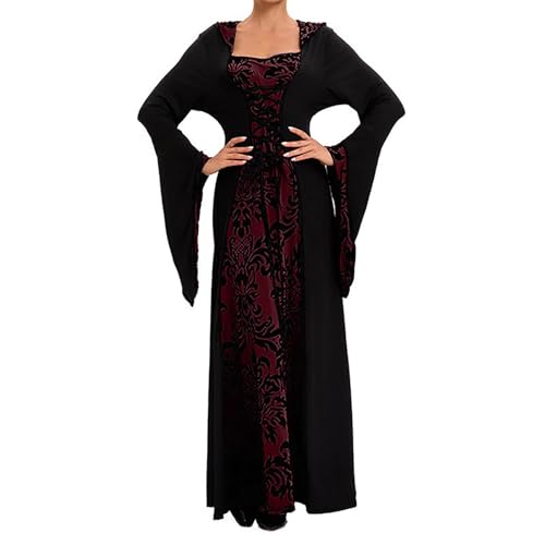 Komiseup Mittelalter Kleid Retro Viktorianische Renaissance Partykleid Mittelalter Kostüme Damen Cosplay Dress Gothic Hexenkleid Halloween Karneval Kostüm Vintage Fasching Kleid Set Große Größen 57 von Komiseup