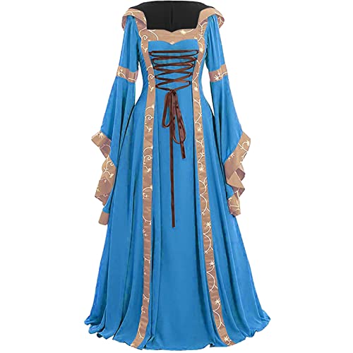 Komiseup Mittelalter Kleid Retro Viktorianische Renaissance Partykleid Mittelalter Kostüme Damen Cosplay Dress Gothic Hexenkleid Halloween Karneval Kostüm Vintage Fasching Kleid Set Große Größen 07 von Komiseup