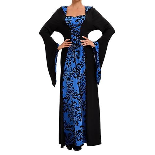 Komiseup Mittelalter Kleid Retro Viktorianische Renaissance Partykleid Mittelalter Kostüme Damen Cosplay Dress Gothic Hexenkleid Halloween Karneval Kostüm Vintage Fasching Kleid Set Große Größen 57 von Komiseup