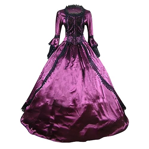 Komiseup Mittelalter Kleid Retro Viktorianische Renaissance Partykleid Mittelalter Kostüme Damen Cosplay Dress Gothic Hexenkleid Halloween Karneval Kostüm Vintage Fasching Kleid Set Große Größen 32 von Komiseup