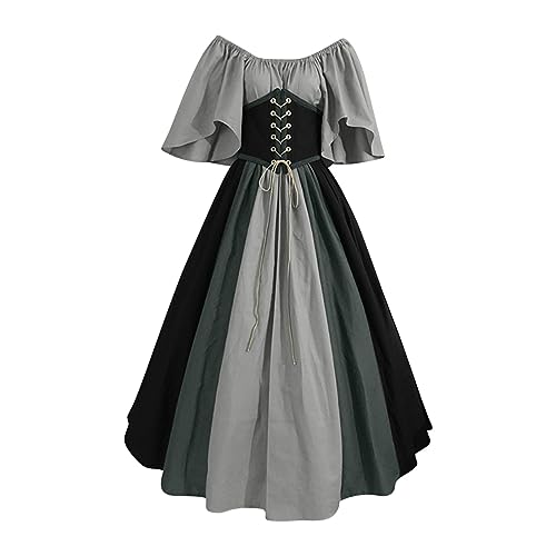 Komiseup Mittelalter Kleid Retro Viktorianische Renaissance Partykleid Mittelalter Kostüme Damen Cosplay Dress Gothic Hexenkleid Halloween Karneval Kostüm Vintage Fasching Kleid Set Große Größen 28 von Komiseup