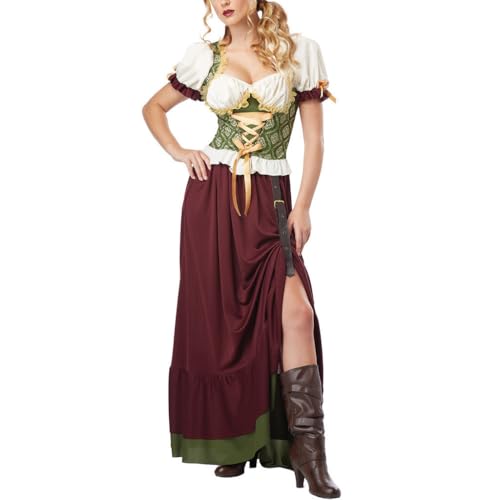 Komiseup Mittelalter Kleid Retro Viktorianische Renaissance Partykleid Mittelalter Kostüme Damen Cosplay Dress Gothic Hexenkleid Halloween Karneval Kostüm Vintage Fasching Kleid Set Große Größen 59 von Komiseup