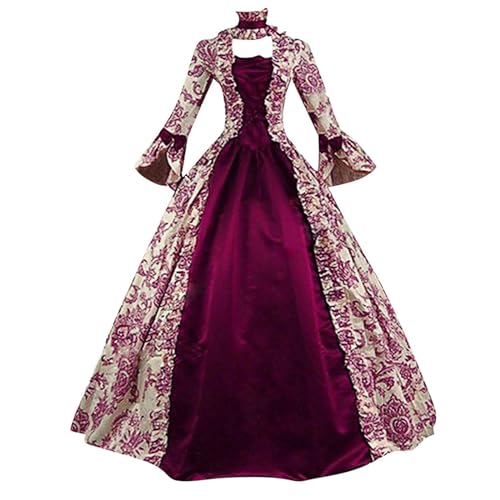 Komiseup Mittelalter Kleid Retro Viktorianische Renaissance Partykleid Mittelalter Kostüme Damen Cosplay Dress Gothic Hexenkleid Halloween Karneval Kostüm Vintage Fasching Kleid Set Große Größen 60 von Komiseup