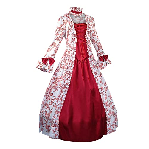 Komiseup Mittelalter Kleid Retro Viktorianische Renaissance Partykleid Mittelalter Kostüme Damen Cosplay Dress Gothic Hexenkleid Halloween Karneval Kostüm Vintage Fasching Kleid Set Große Größen 51 von Komiseup