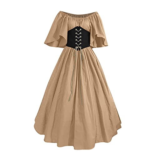 Komiseup Mittelalter Kleid Retro Viktorianische Renaissance Partykleid Mittelalter Kostüme Damen Cosplay Dress Gothic Hexenkleid Halloween Karneval Kostüm Vintage Fasching Kleid Set Große Größen 43 von Komiseup